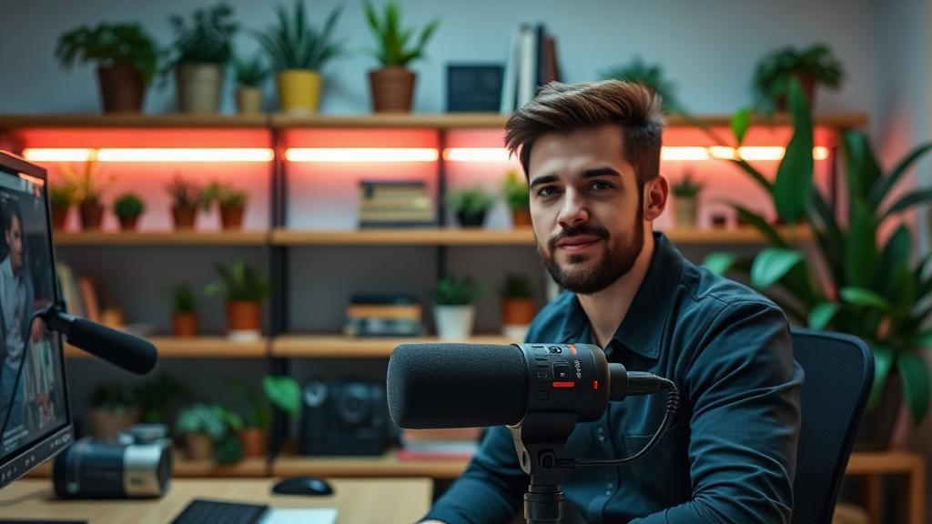 Example YouTube Desk AI creator studio portrait